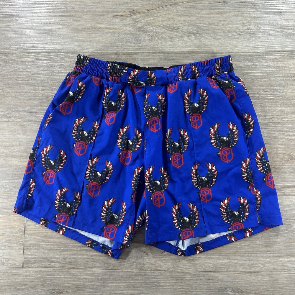 Born Primitive Large Unlined Athletic Shorts Blue Bald Eagle AOP American USA